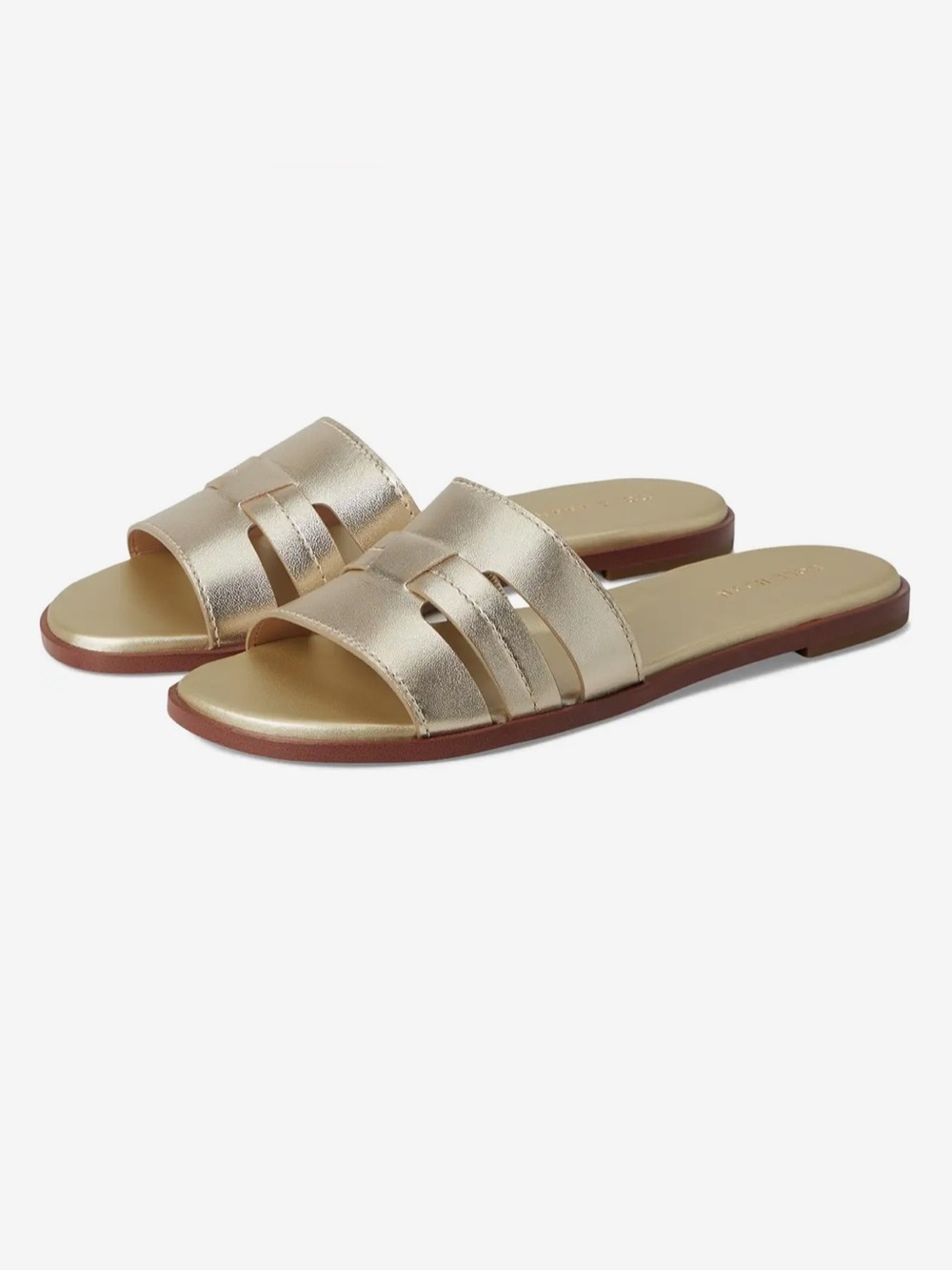 COLE HAAN Size 5.5 Metallic Gold Slide Sandals - Women FLYNN SLOTTED SLIDES